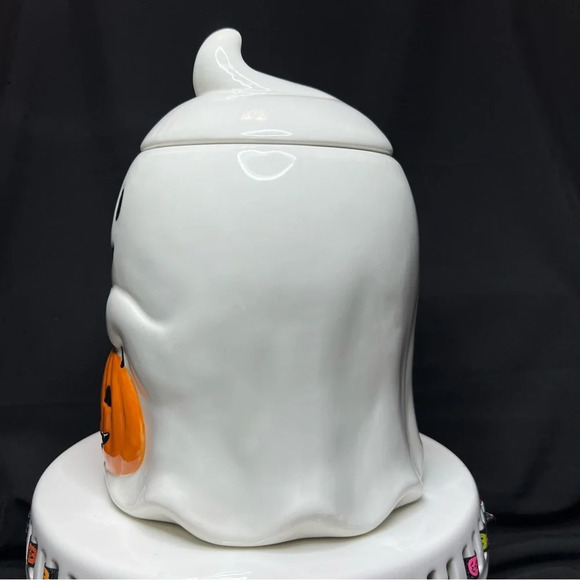 Halloween Happy Ghost w/ Pumpkin Pal Ceramic XL Cookie Jar - 2 Mugs & Spoon Rest - Picture 4 of 16